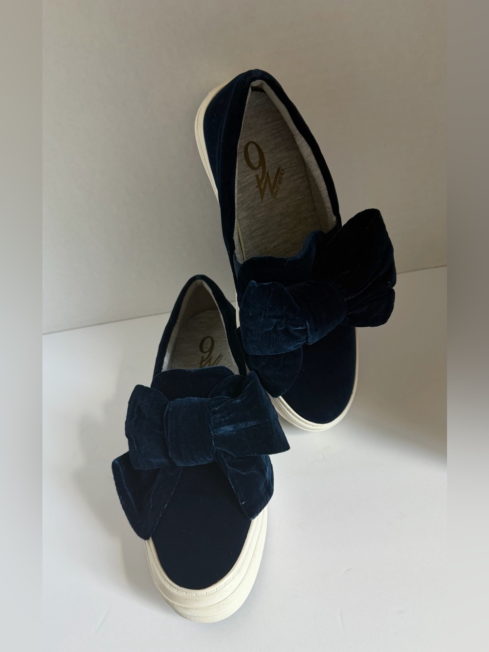 Nine West Navy Velvet Bow Slip-On Sneakers